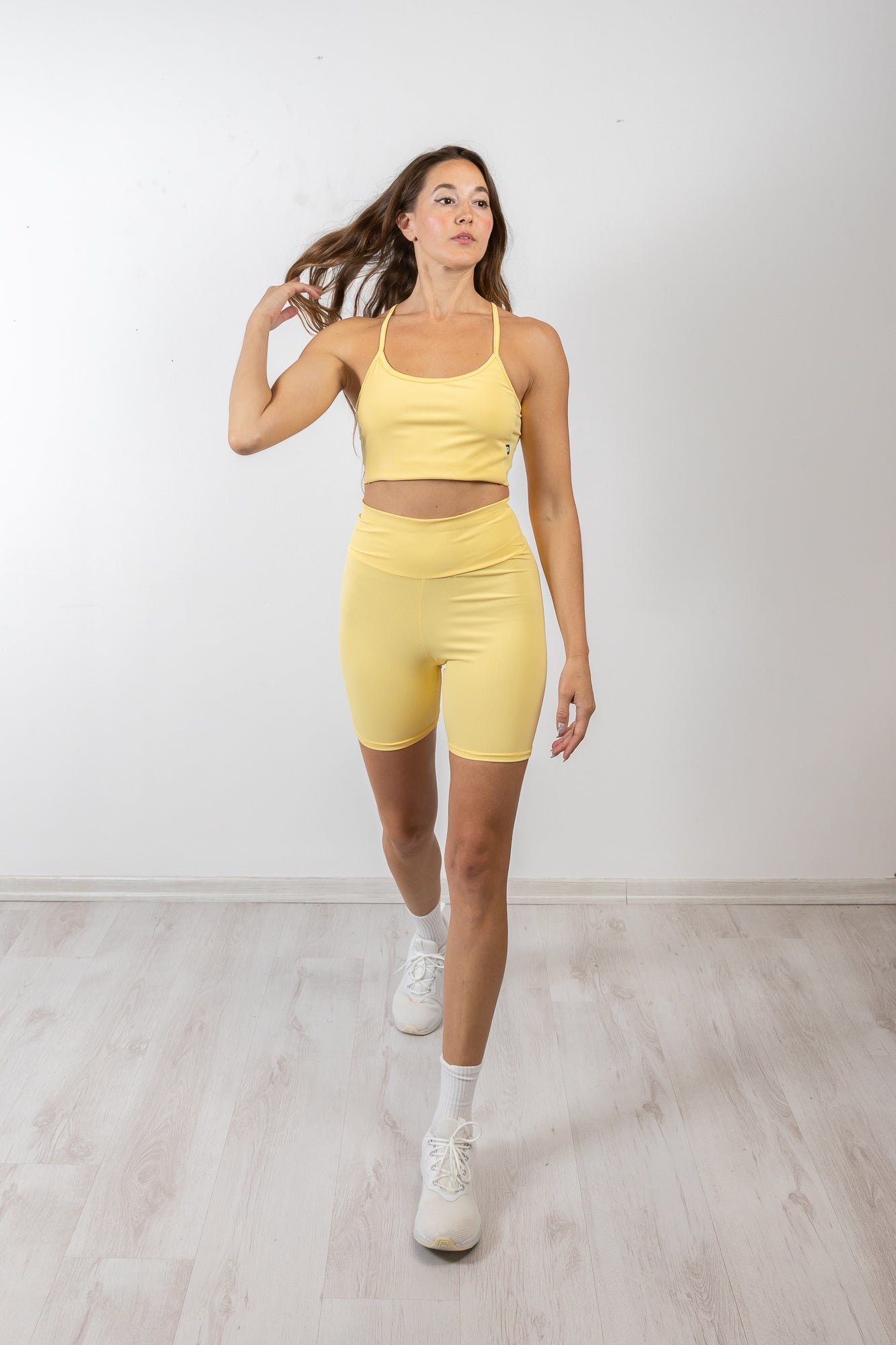 Biker yellow ribbed leggings