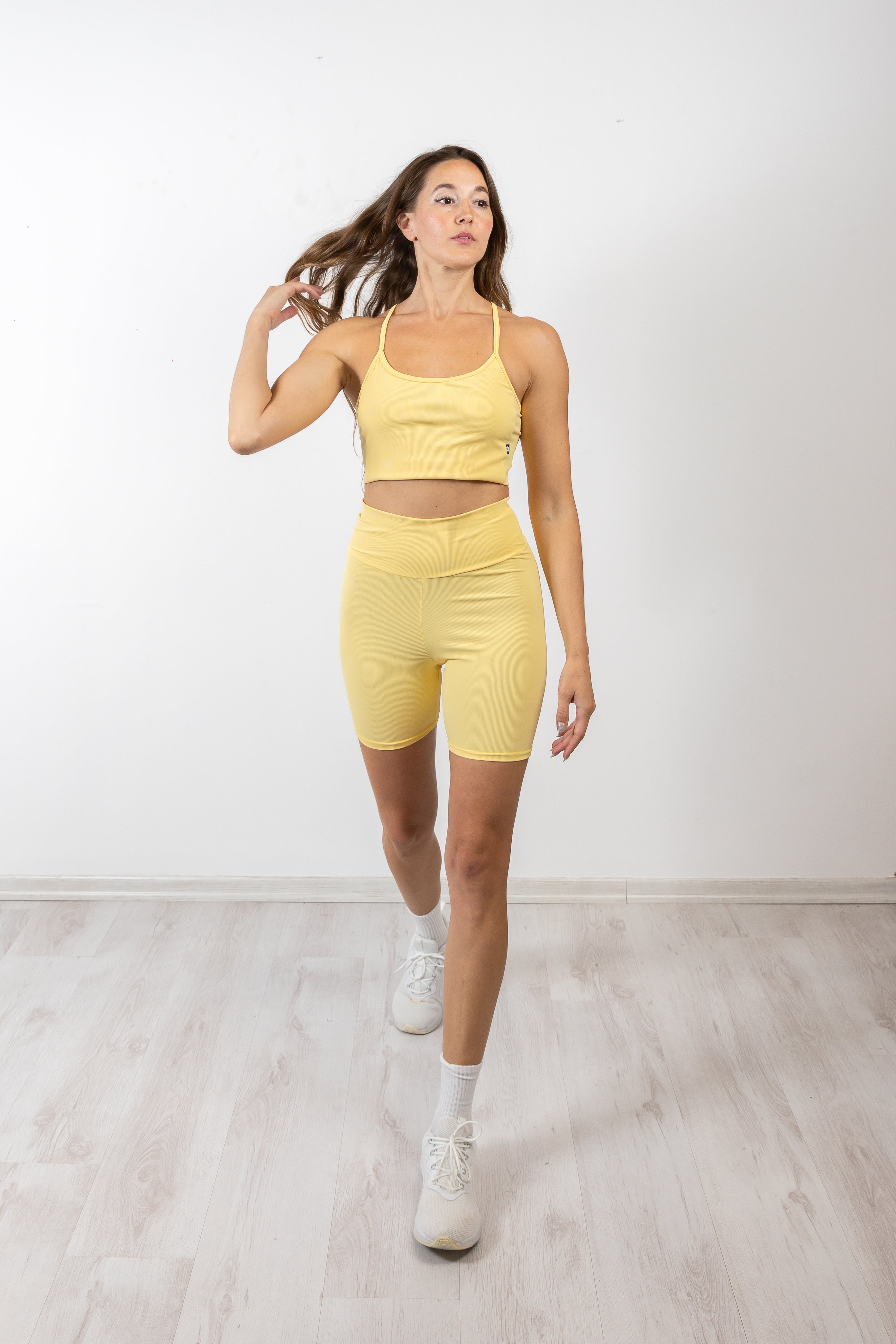 Biker yellow ribbed leggings